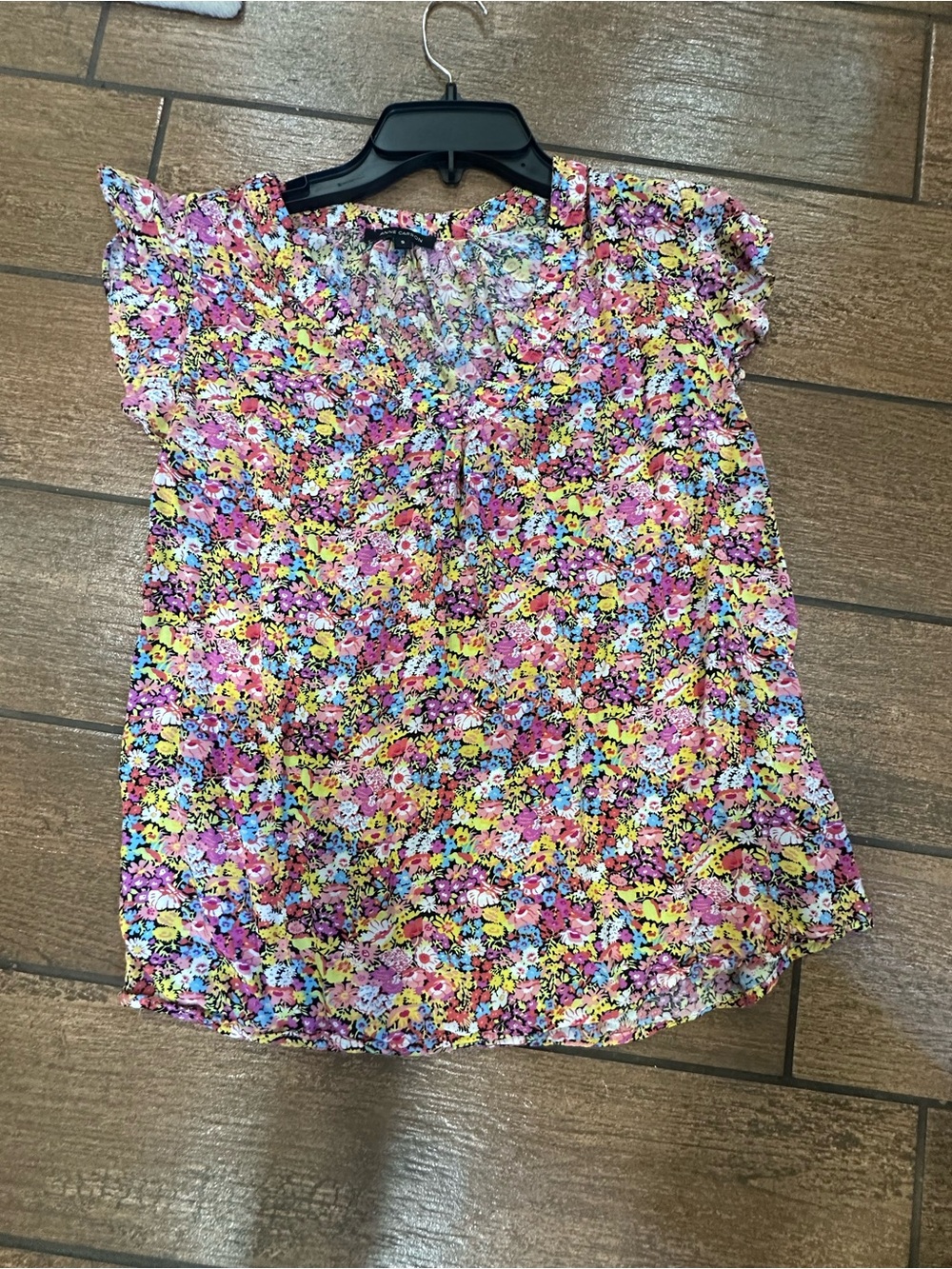 Anne Carson Pink Multi-Color Floral Flutter Sleeve Blouse
